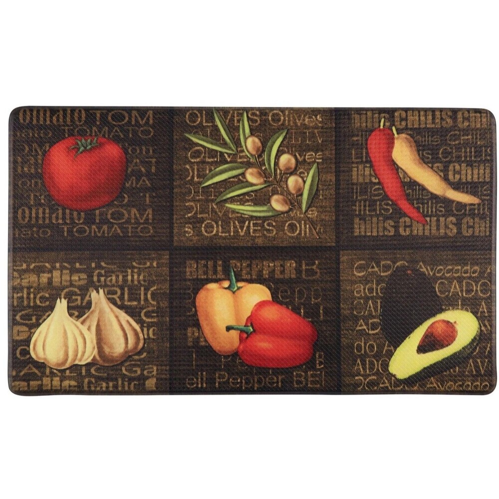ANTI-FATIGUE CUSHIONED PVC FLOOR MAT (18"x30") VEGGIES, OLIVES, PEPPER & GARLIC